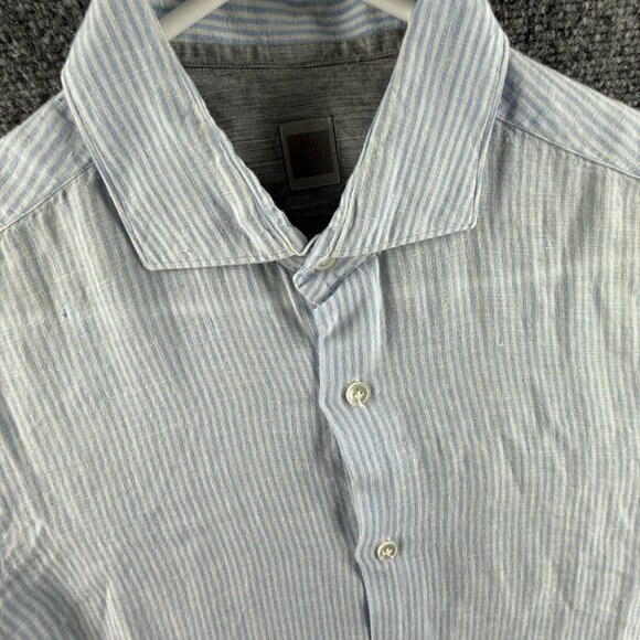 Eleventy Button Up Shirt Striped Blue White Long Sleeve Linen Woven Medium Adult - Picture 2 of 15